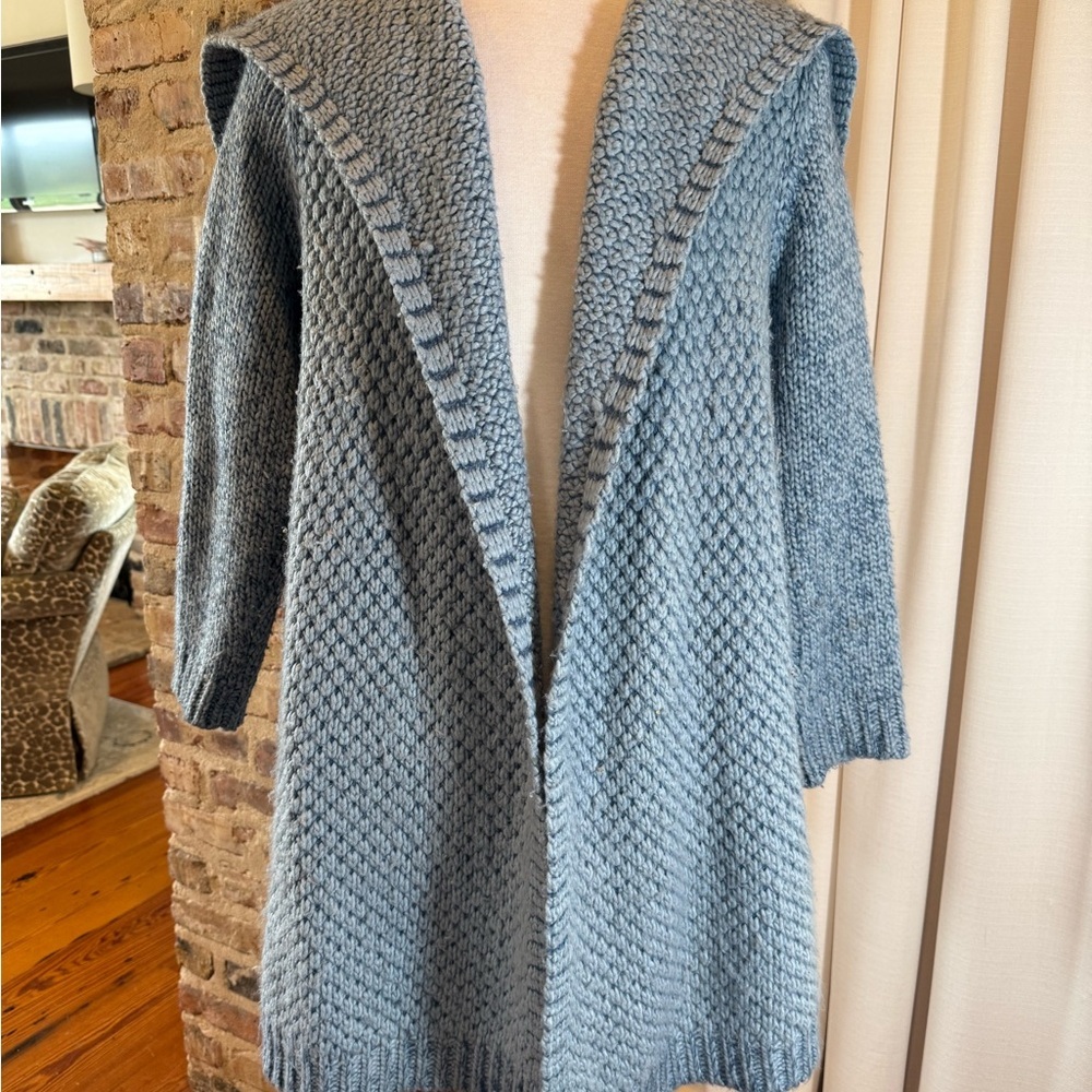 Roaman's Textured Blue cable knit Cardigan size 12